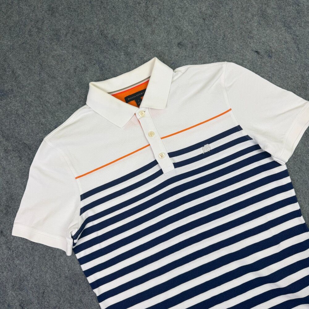 Men's Banana Republic Heritage Elephant Polo Shirt Size Small White Navy Orange - Picture 2 of 8